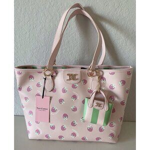 Juicy Couture Fun In The Sun Pink Strawberries Bows Tote Bag Powder Blush Retro